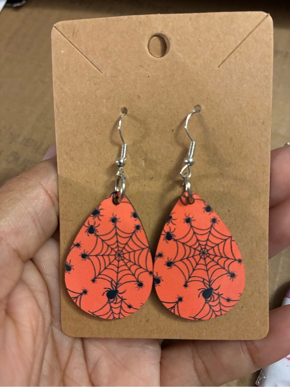 Orange Spiderweb Teardrop Dangle Earrings - Women Jewelry